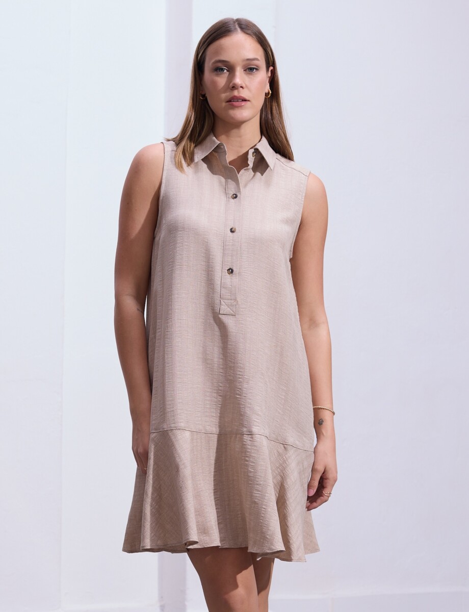 Vestido Escote Camisa - Beige 
