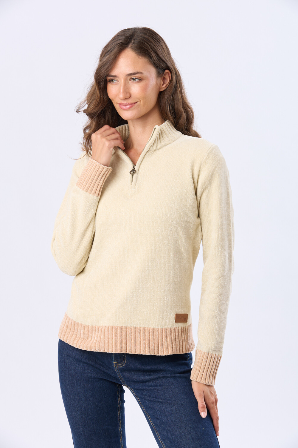 BUZO TEJIDO COMBINADO Beige