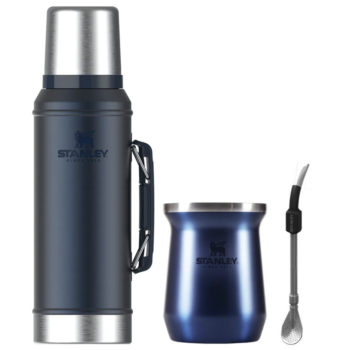 Combo Stanley Termo Classic 940ml + Mate en Acero Inox. 230ml + Bombilla Spoon - Azul 