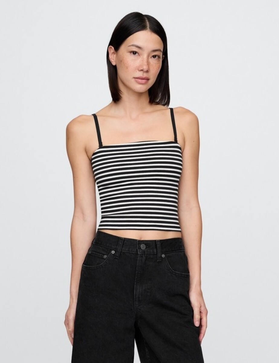 Musculosa Algodón Breteles Finos Mujer - Black White Stripe 