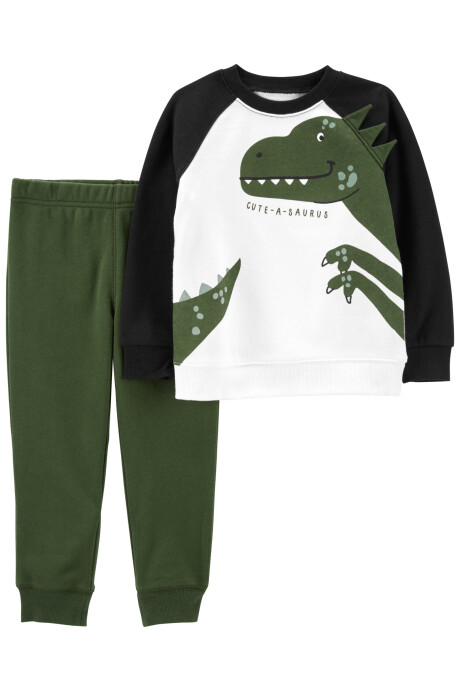 Set dos piezas pantalón y remera de algodón con felpa estampa dinosaurio Sin color