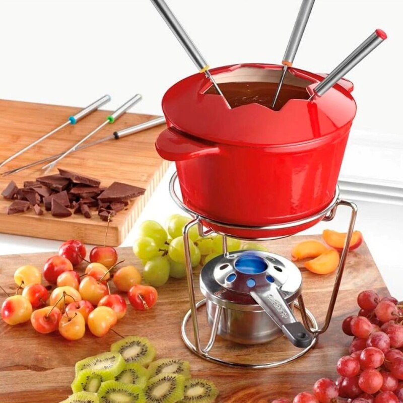JUEGO DE FONDUE HIERRO FUNDIDO ROJO JUEGO DE FONDUE HIERRO FUNDIDO ROJO