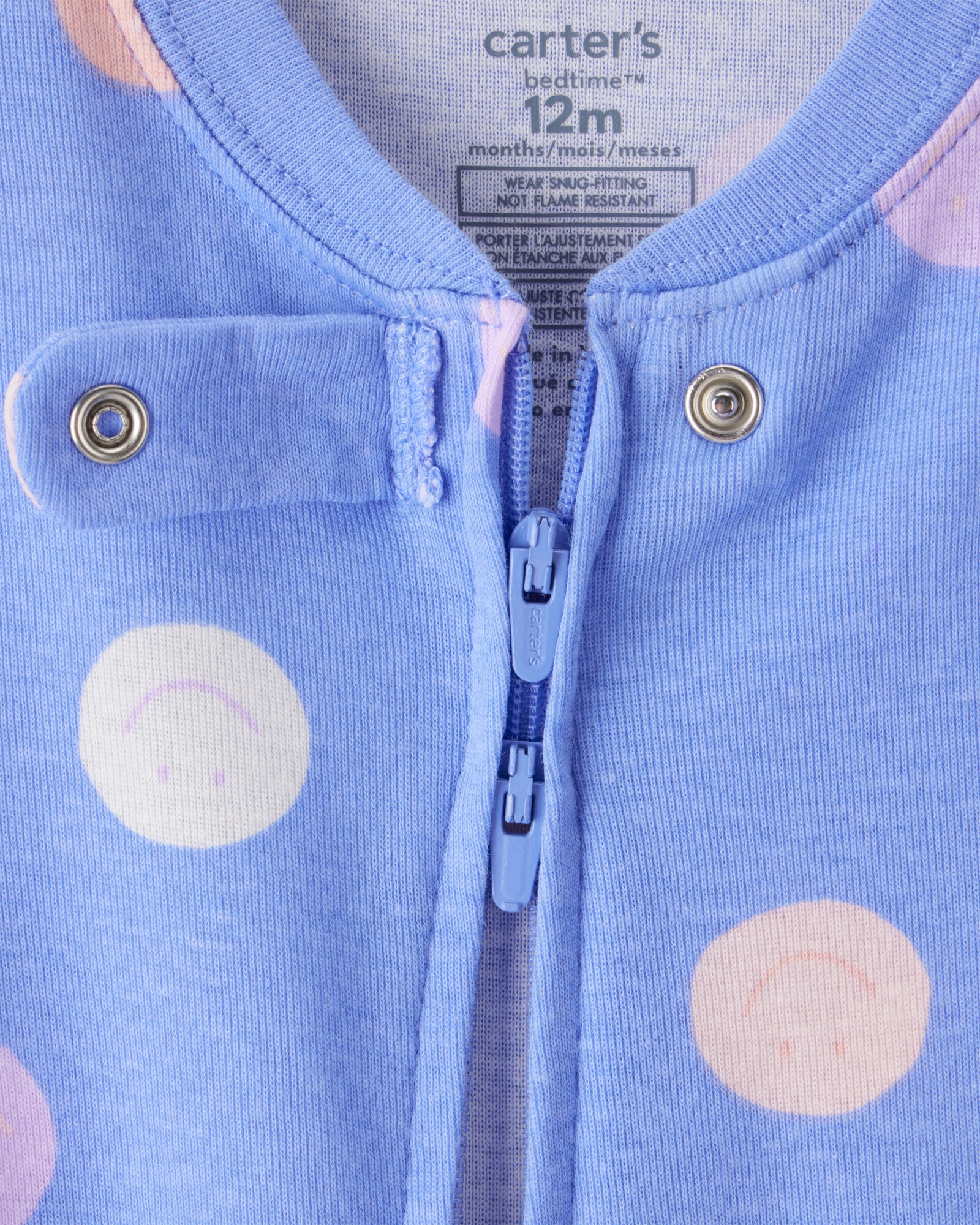 Pijama una pieza de algodón, con pie, diseño sonrisas Sin color