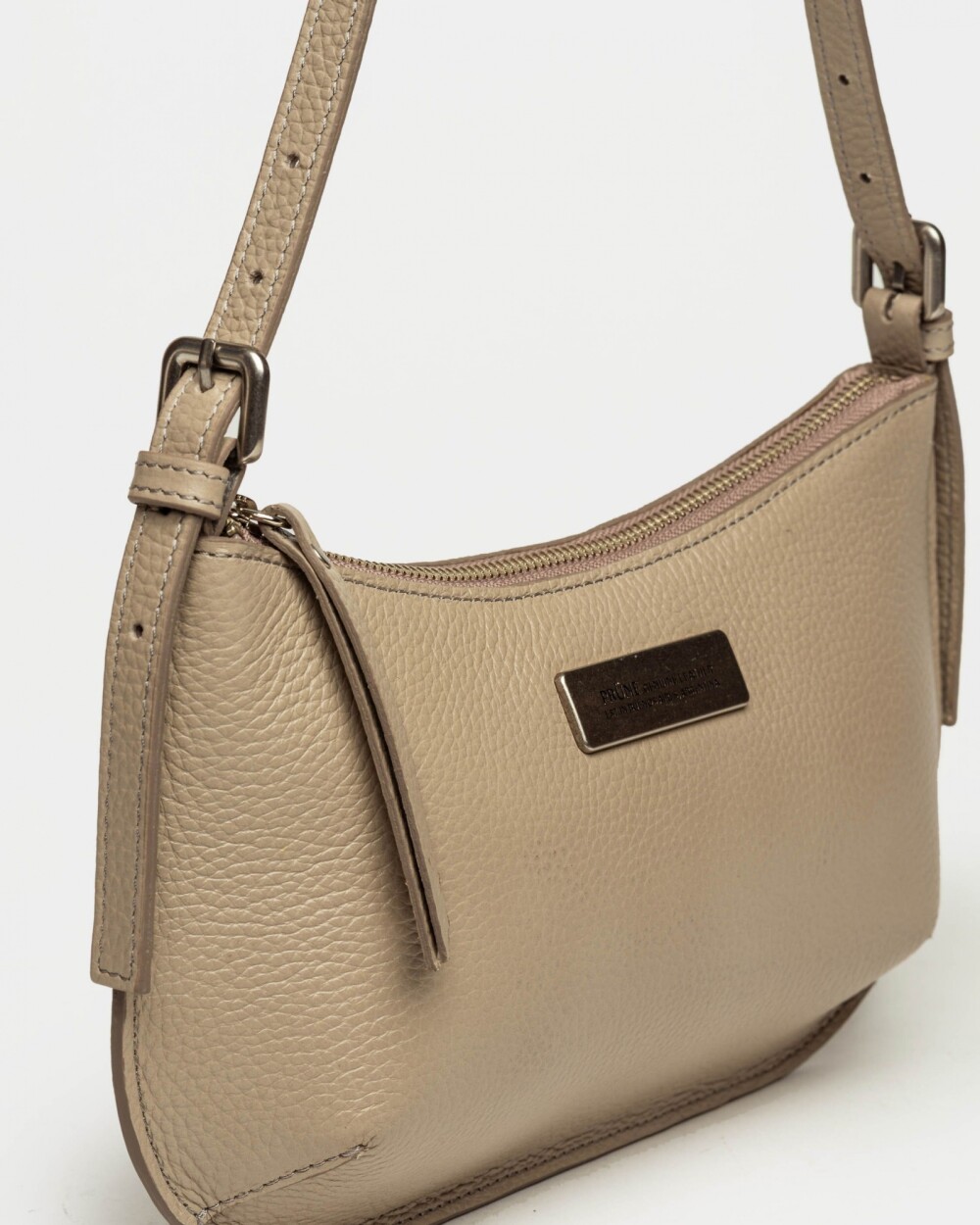Cartera al hombro Mia en cuero graneado Taupe
