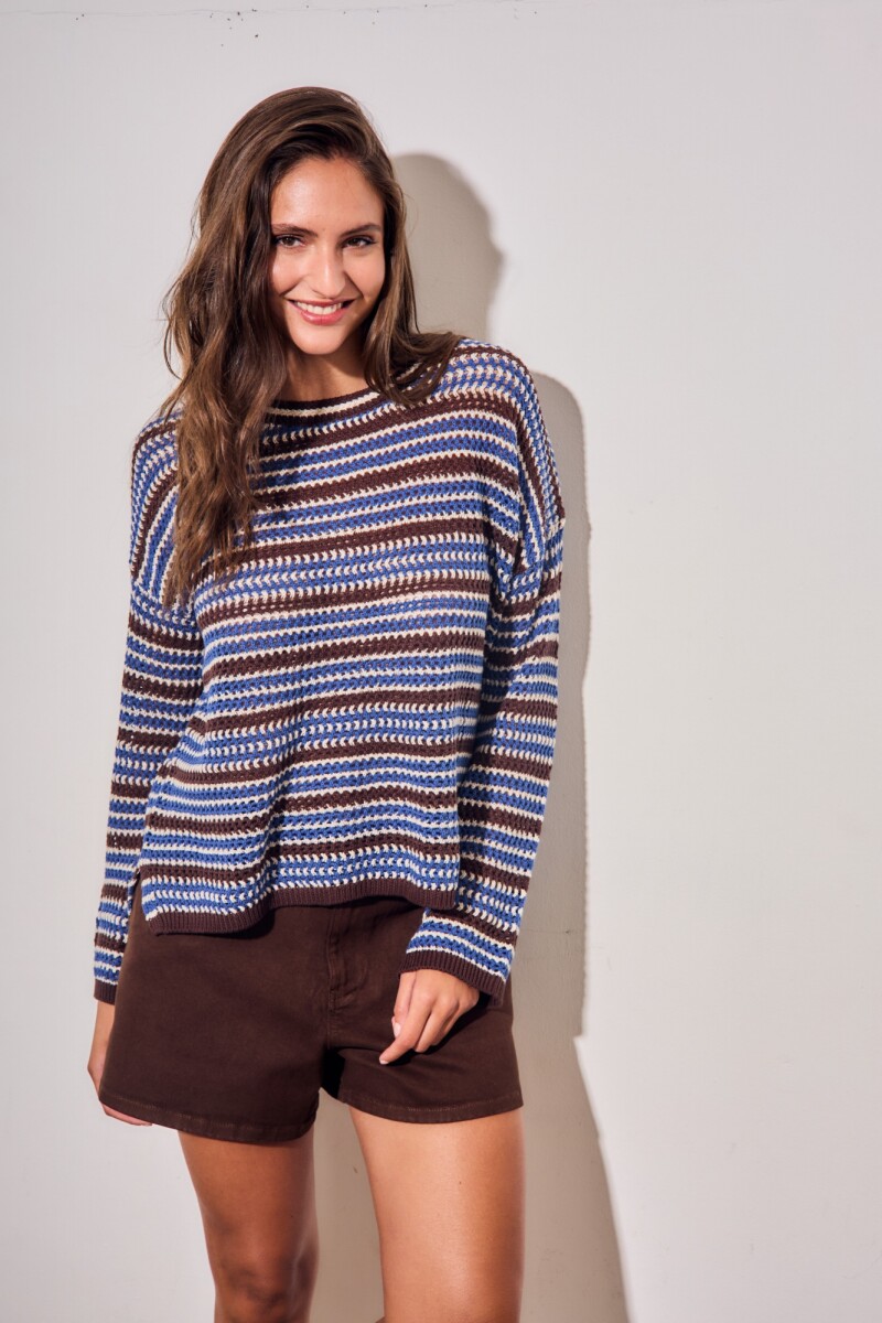 Sweater Rayado Texturado Azul
