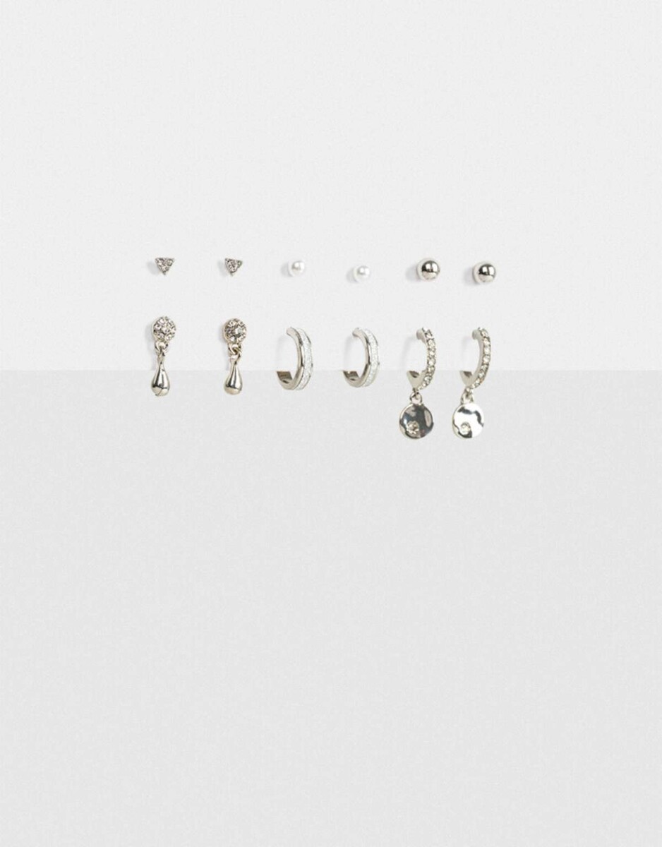 Set De Aros Con Strass Dorado - Plateado 