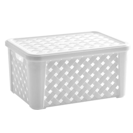 Caja Canasto Organizador Rattan c/ Tapa Paramount 24x17x12Cm Blanco