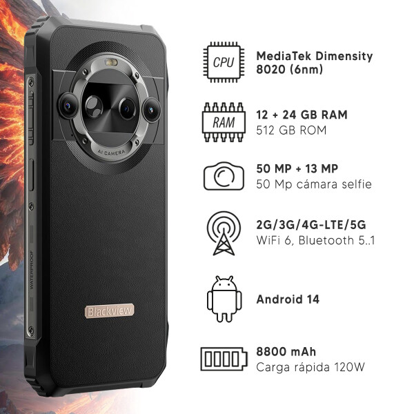 Blackview Bl9000 Pro 12+24 Gb Ram 512 Gb Rom 5g CEL BLACKVIEW BV9000 PRO 5G 12/512 NEGRO