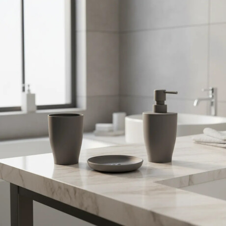 Set de Baño Pure 3 Pzas en Plástico Jaboneras Portacepillos Gris