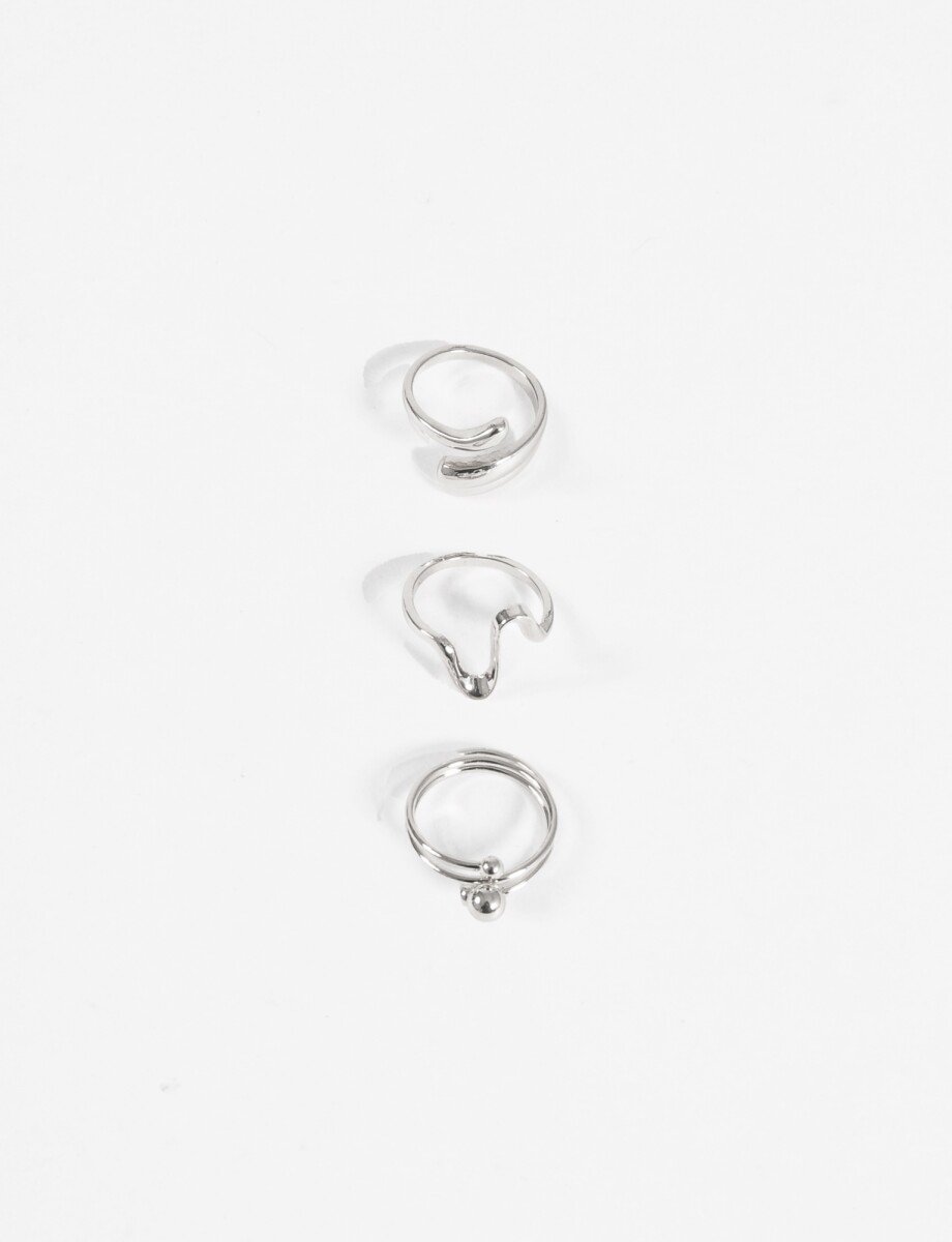 Set de 3 anillos wavy - plateado 