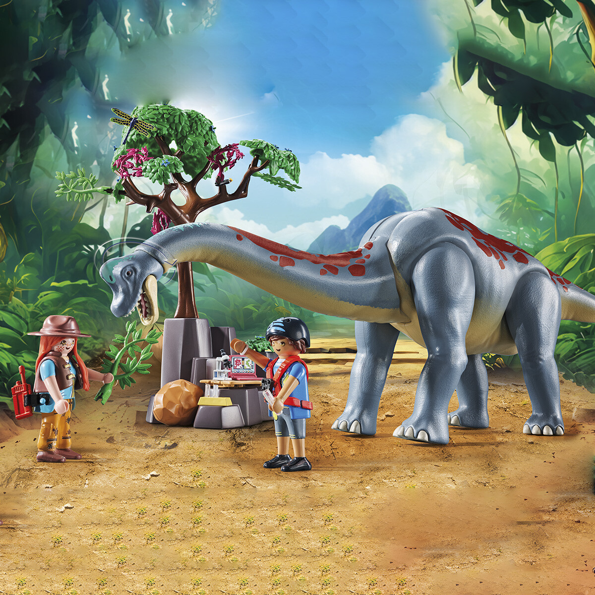 Exploradores con Aerodeslizador de Dinosaurio Braquiosaurio Playmobil 97 Piezas 