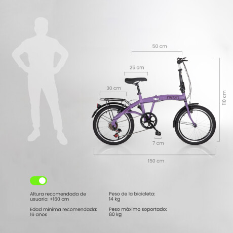 Bicicleta Plegable Rodado 20 Shimano Parrilla Violeta