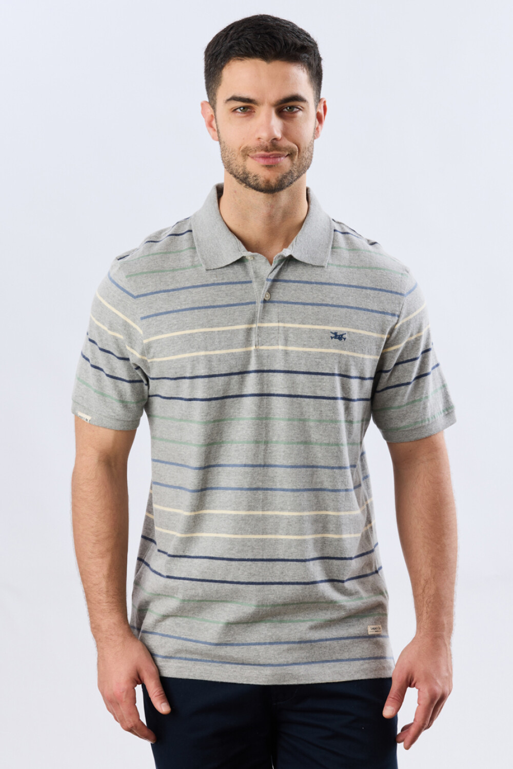 REMERA POLO RAYADA JERSEY Gris