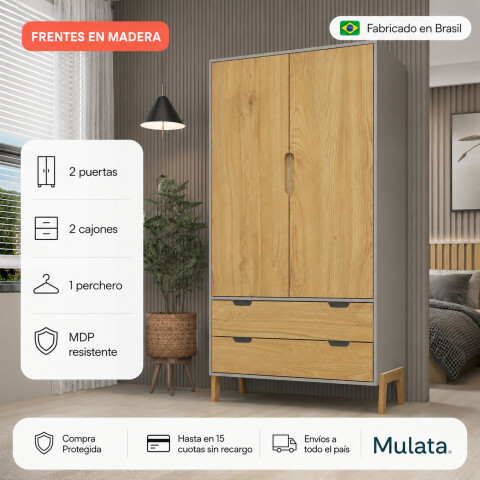Ropero Armario de 2 Puertas, Perchero y 2 Cajones en MDP - Madera - Línea Melilla - Cinza Ropero Armario de 2 Puertas, Perchero y 2 Cajones en MDP - Madera - Línea Melilla - Cinza