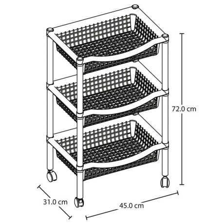 Canasta rectangular con rueditas Rimax de 3 niveles Blanco