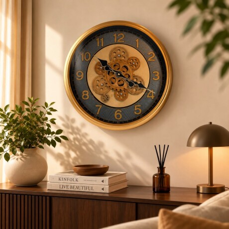 Reloj de Pared Vintage con Engranajes Negro y Dorado - 40cm Reloj de Pared Vintage con Engranajes Negro y Dorado - 40cm