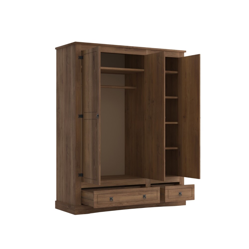 Ropero 3 Puertas 2 Cajones Madera - Linea Mexicana Oscuro