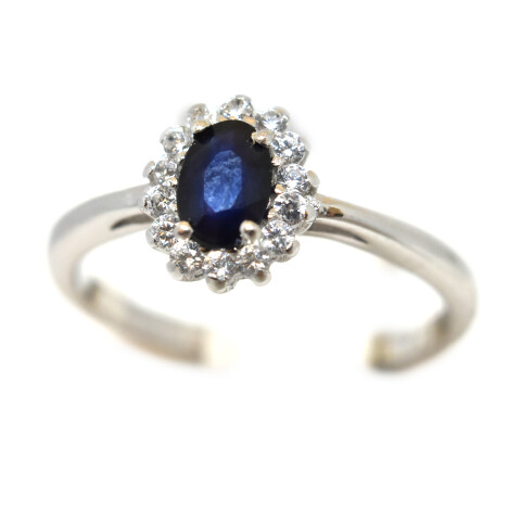 Anillo en Plata 925 con Zafiro y Zirconias Anillo en Plata 925 con Zafiro y Zirconias