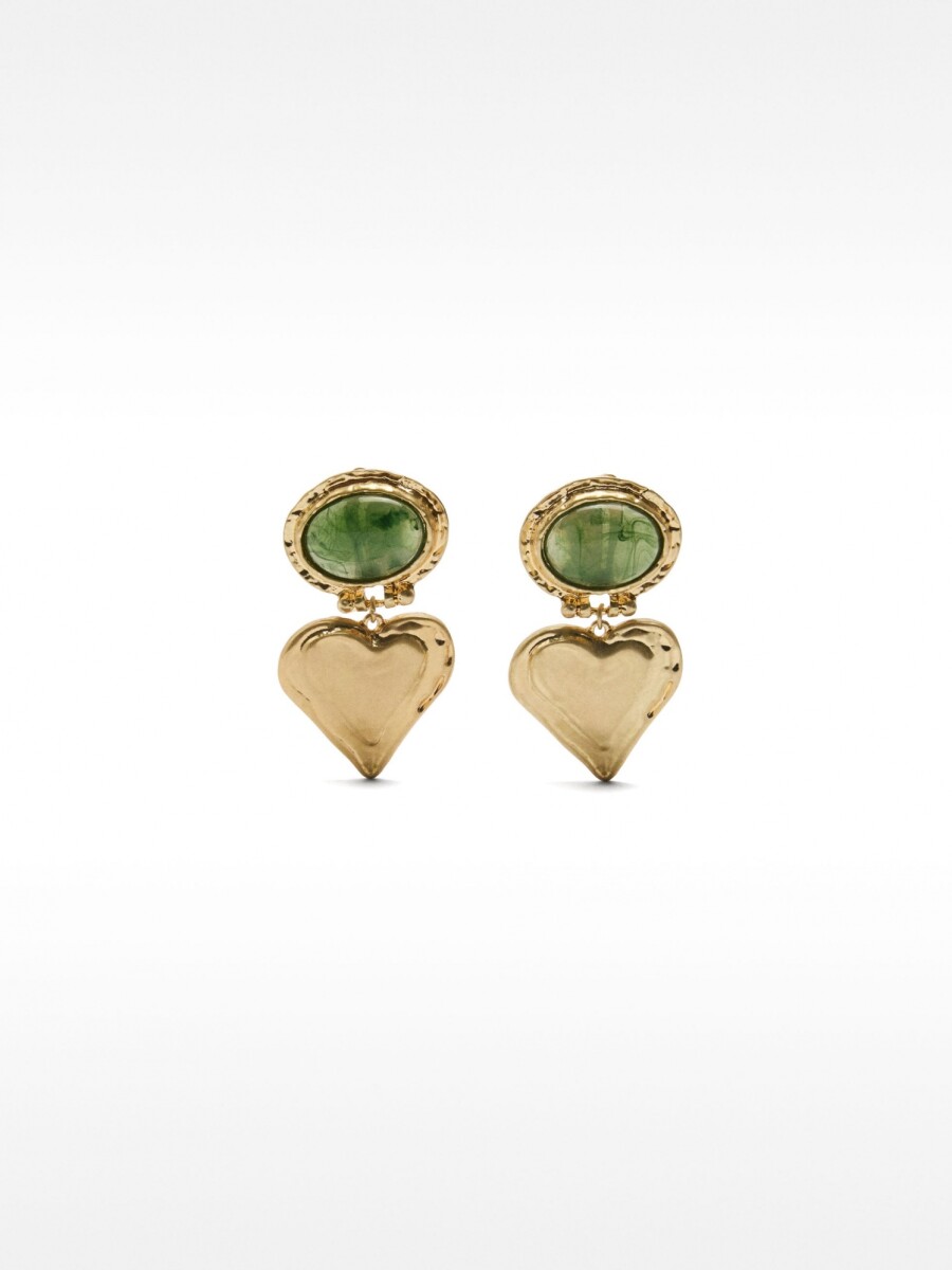 Pendientes De Corazón Con Piedra dorado