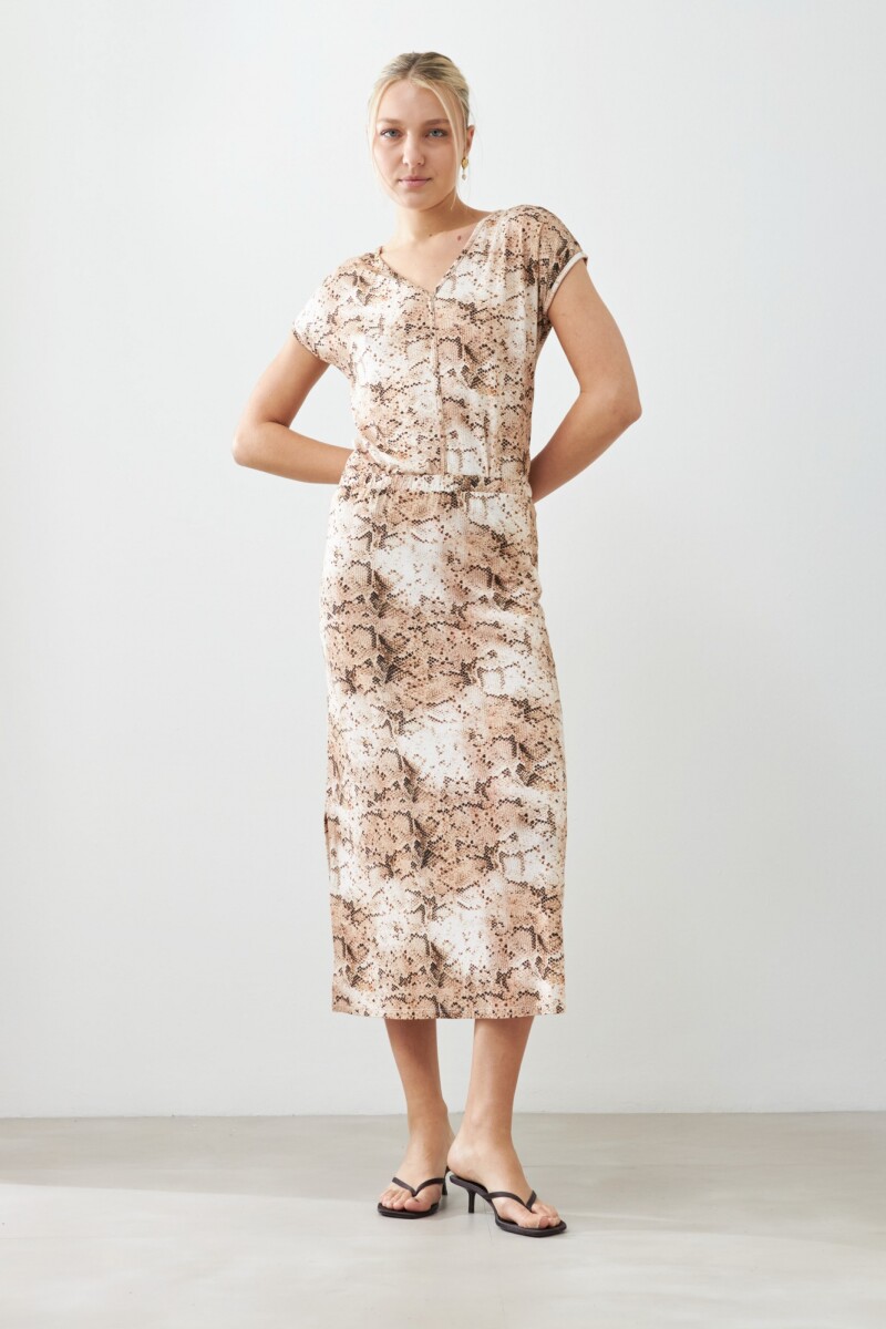 Maxi falda animal print beige