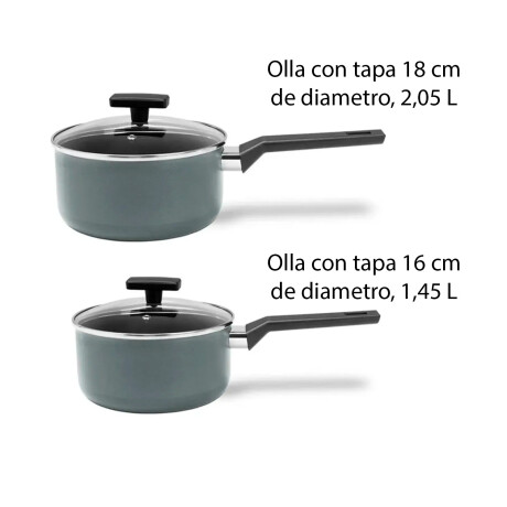 Juego Batería Cocina 7 Pzs Aluminio Ceramica Antiadherente Gris
