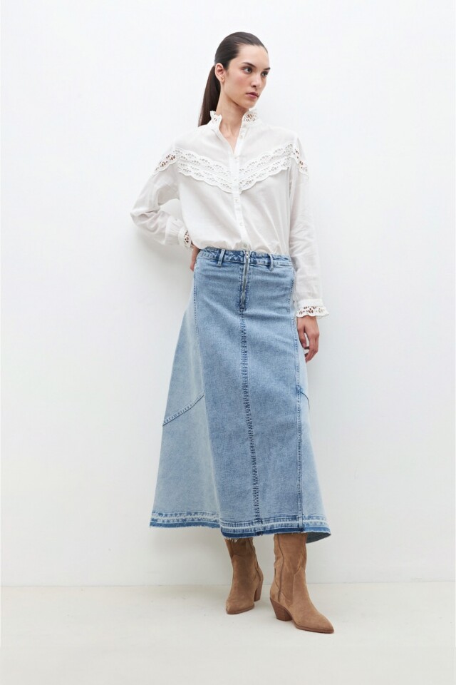 Camisa con puntilla calada blanco