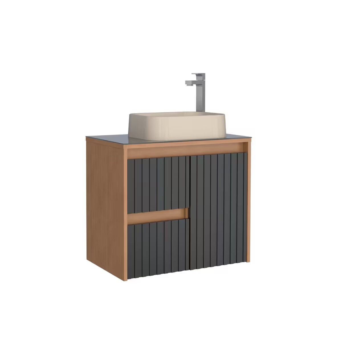 Mueble De Baño Suspendido Kyoto Negro 61 Cm Con Tapa De Vidrio Sin Bacha 