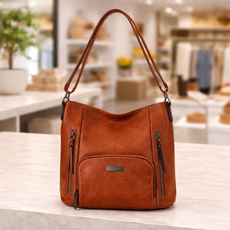 Cartera de Dama con Bolsillos de Eco Cuero Avellana