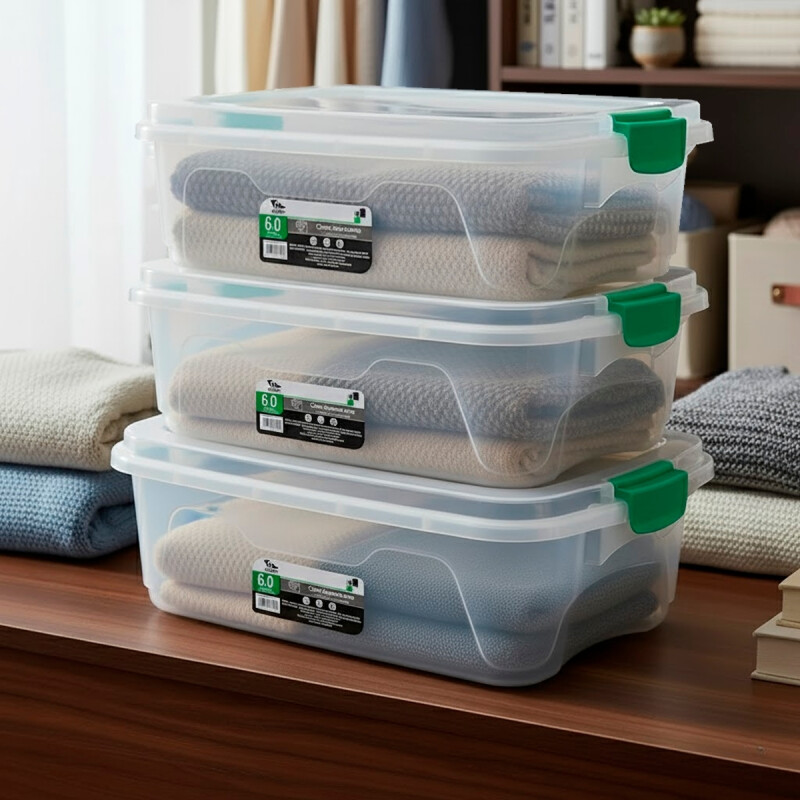 Set x3 Caja organizadora 6 lts de plástico reforzada TRANSPARENTE