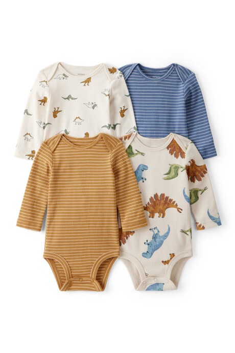 Pack cuatro bodies de algodón, diseño dinos Sin color