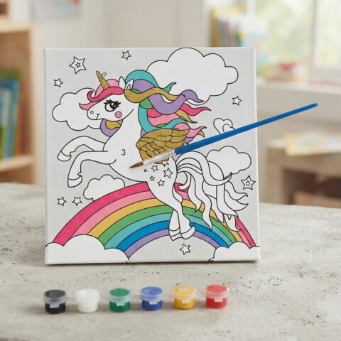 Lienzo para Pintar de Unicornio con Pinturas 15 x 15 cm U