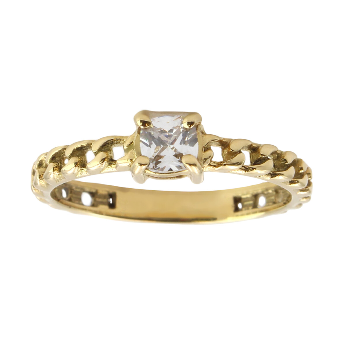 Anillo Solitario cadena de oro amarillo 18k con circonia. 