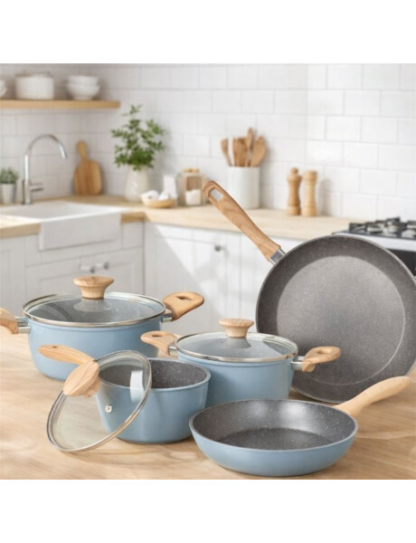 BATERIA COCINA 8PZAS ANTIADHERENTE ALUM.FUND.AZUL BATERIA COCINA 8PZAS ANTIADHERENTE ALUM.FUND.AZUL