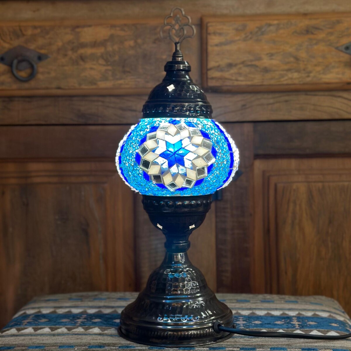 Lámpara vitraux de mesa azul TM12 