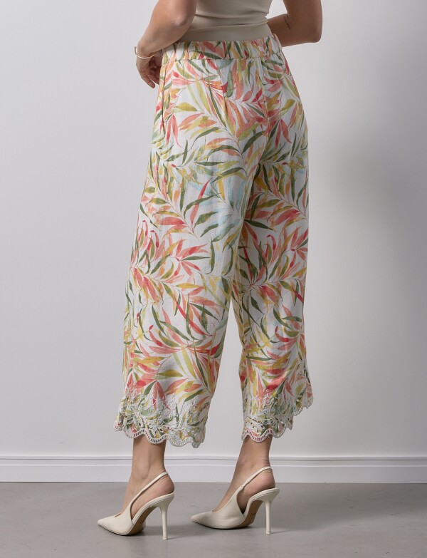 Pantalon Lino Printed MULTI/CRUDO