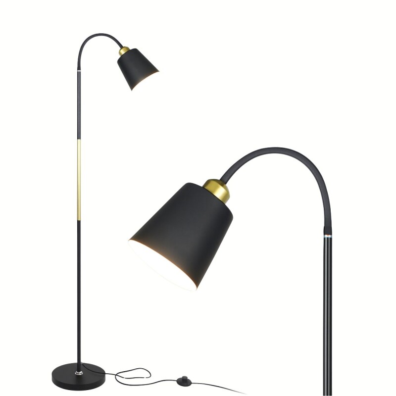 Lámpara De Pie Moderna Negra Cabezal Giratorio Minimalista Negro Con Dorado Negro Lámpara De Pie Moderna Negra Cabezal Giratorio Minimalista Negro Con Dorado Negro