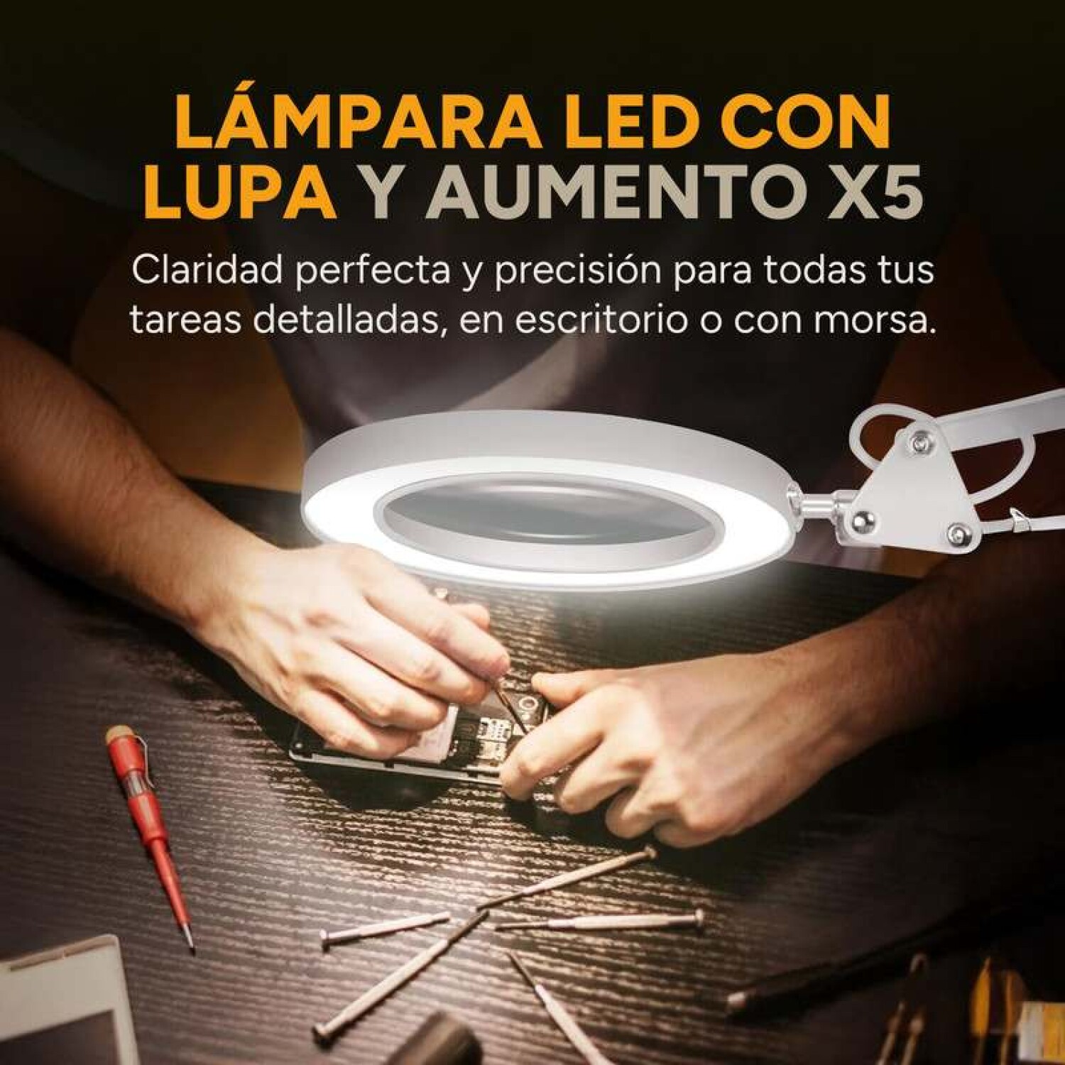 Lupa 2 En 1 Con Luz Y Soporte, Lámpara De Aumento LED 15X Con Abrazadera Y Base, Lámpara De Critorio Con 3 Modos De Color - AliExprs 1420