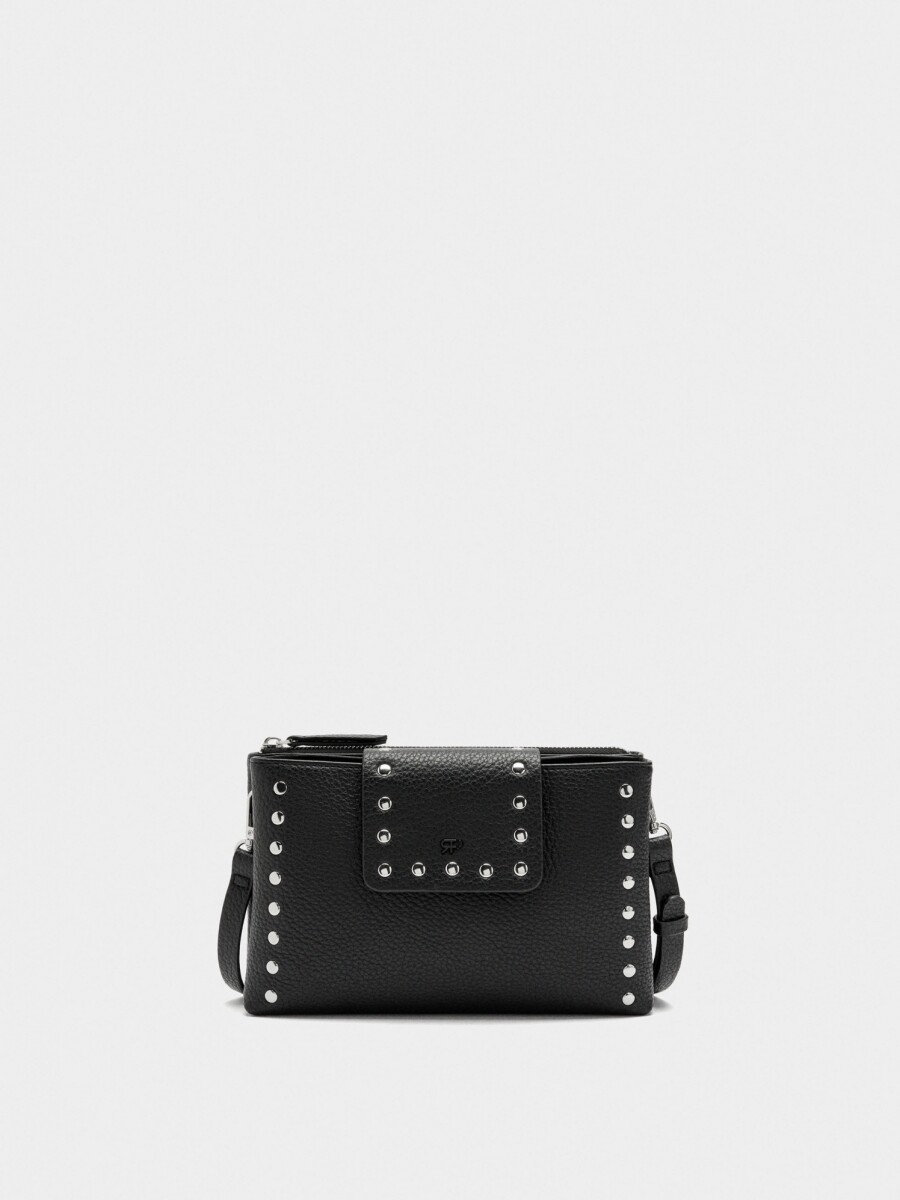 Bolso Bandolera Doble Con Textura Y Tachuelas negro