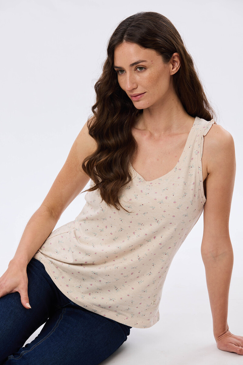 MUSCULOSA ALGODÓN CON VOLADOS - Beige 