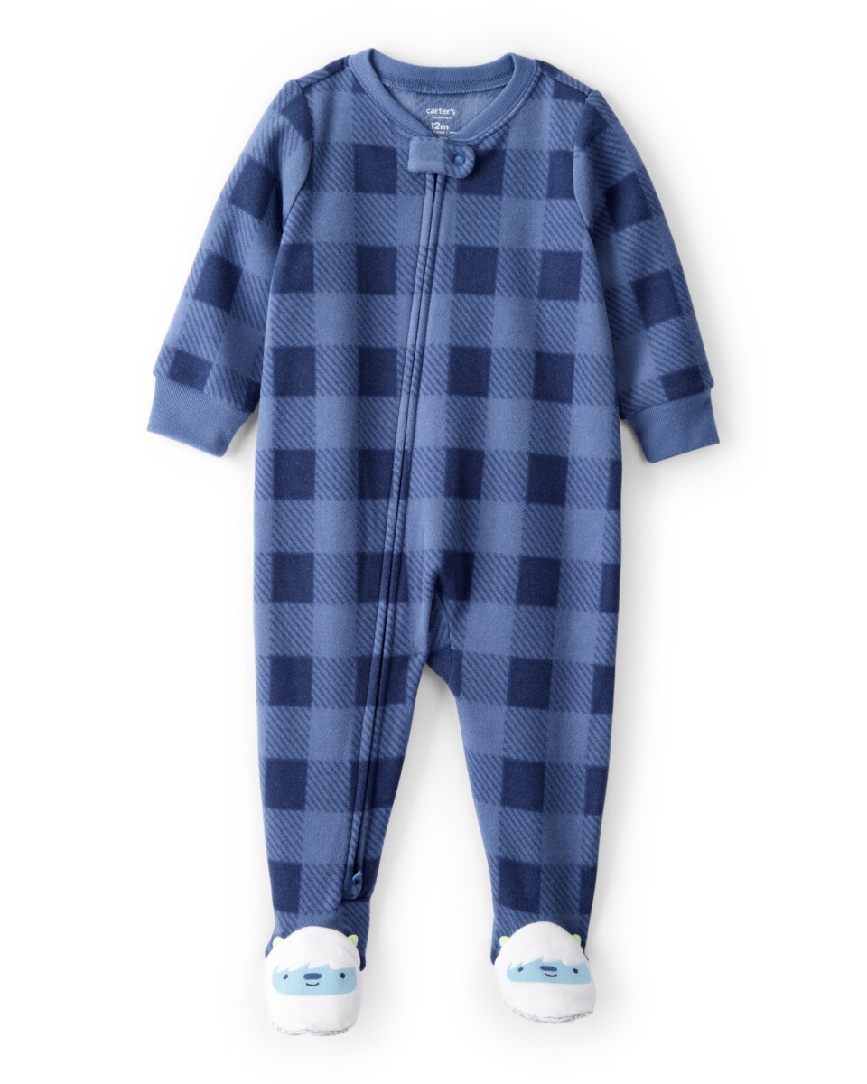 Pijama una pieza de franela, con pie, azul, diseño Yeti. Talles 2-5T 