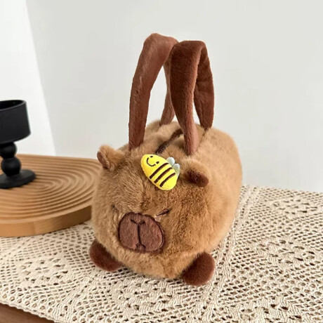 Cartera carpincho con detalle de abeja Marron