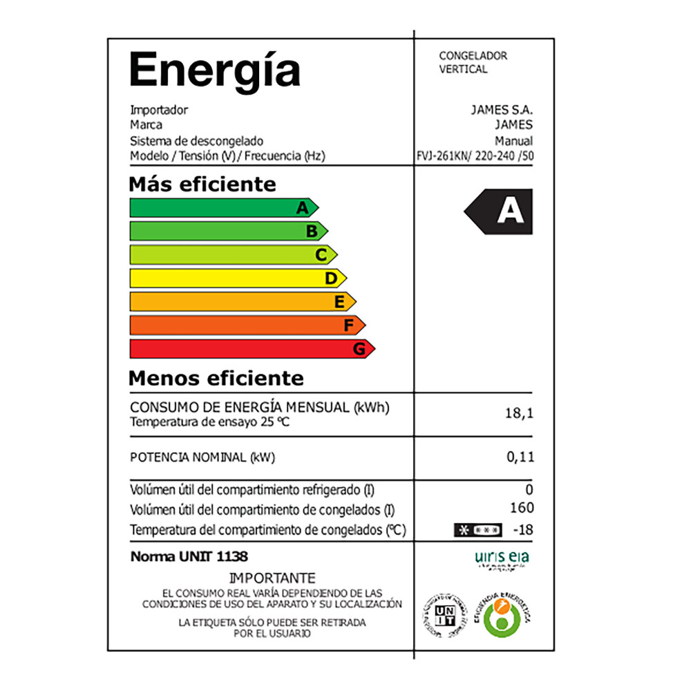 FREEZER JAMES FRÍO HUMEDO METAL BLANCO FVJ 261KN G2