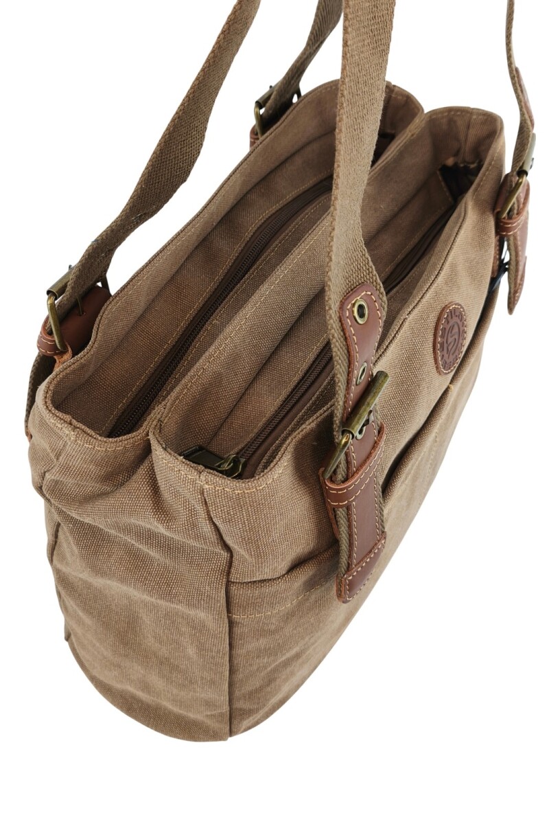 Cartera lona doble cierre Marrón