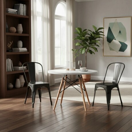 Juego de comedor Con Mesa Circular de 80cm + 2 Sillas Tolix Blanco