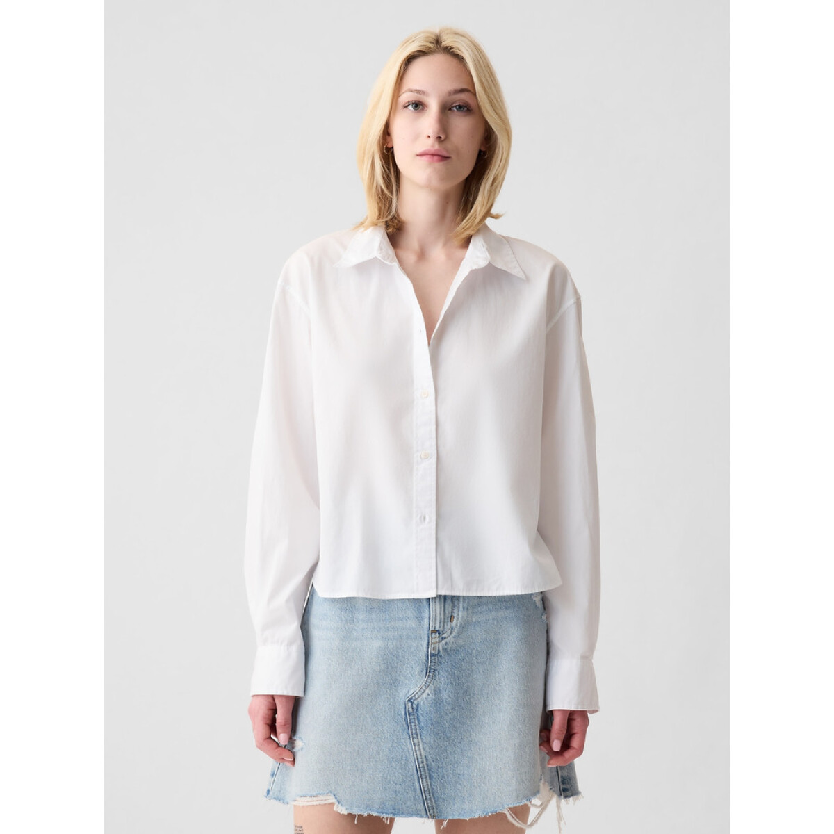 LS CROPPED SHIRT - OPTIC WHITE 