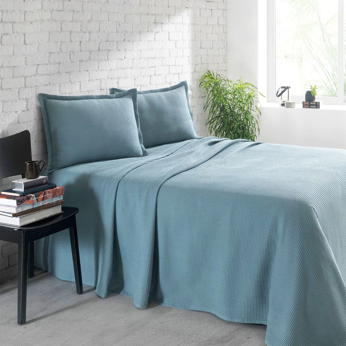 Juego Colcha y Funda Piquet Dohler King Size 100% Algodón - AZUL PIEDRA 