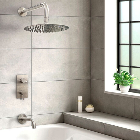 Griferia De Ducha De Empotrar 35Mm De Acero Inoxidable Satinado Con Transferencia, Pico, Brazo Y Roseta, Viseu GRIS-BRUSHED NICKEL