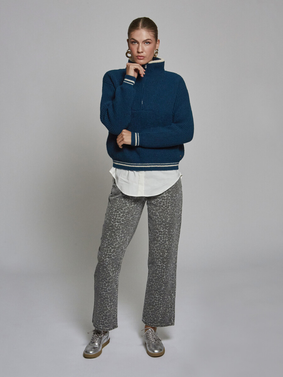 Sweater cuello cierre - petroleo 