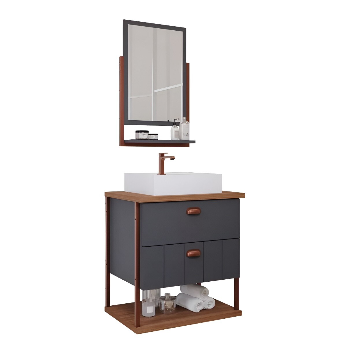 Juego De Muebles De Baño Uni Con Espejo, 60 Cm, Mgm Dark Gray Mobile 