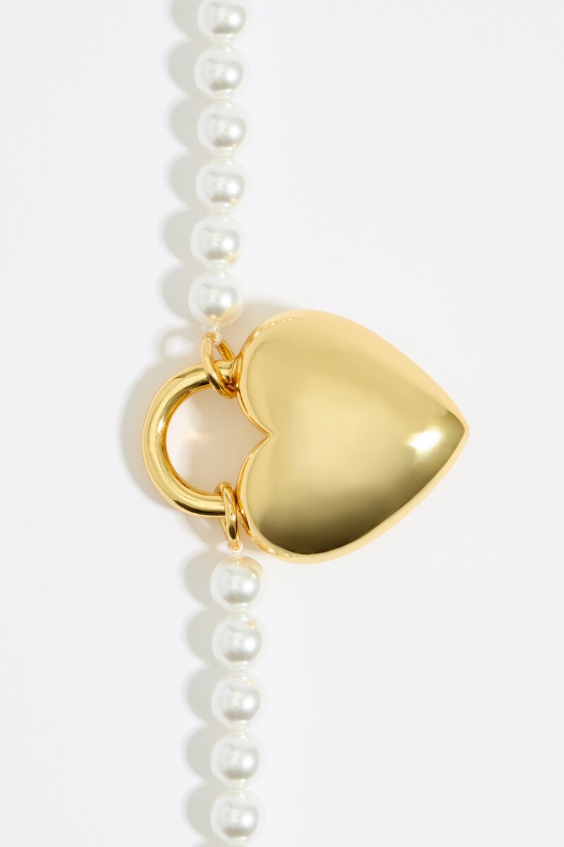 COLLAR PERLAS CORAZÓN METAL Oro